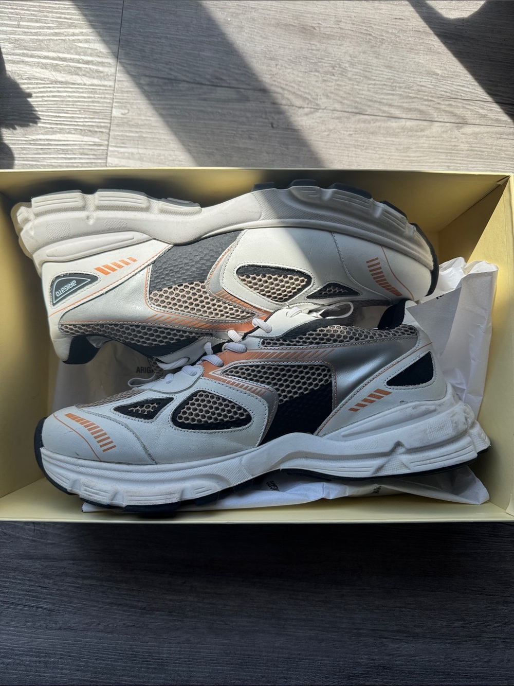 Axel Arigato White, Black and Orange Mesh Runner Sneakers